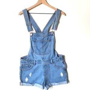 Denim & Co. Denim distressed Bib overalls, Size 6
